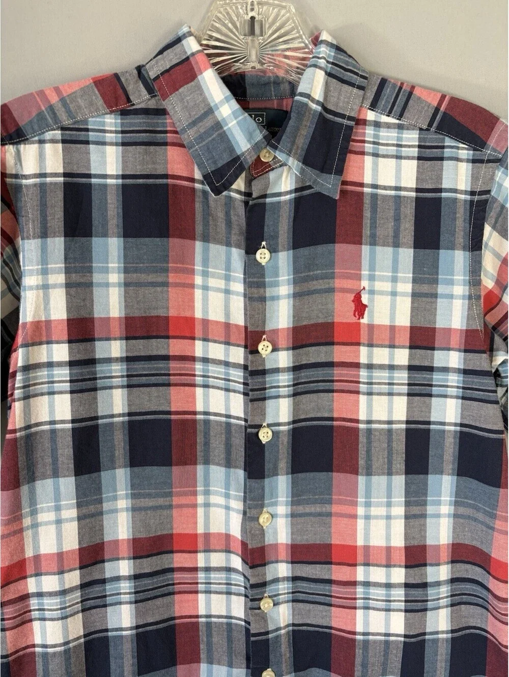 Polo Ralph Lauren Boys M 10-12 Plaid Button Down Shirt Short Sleeve Cotton